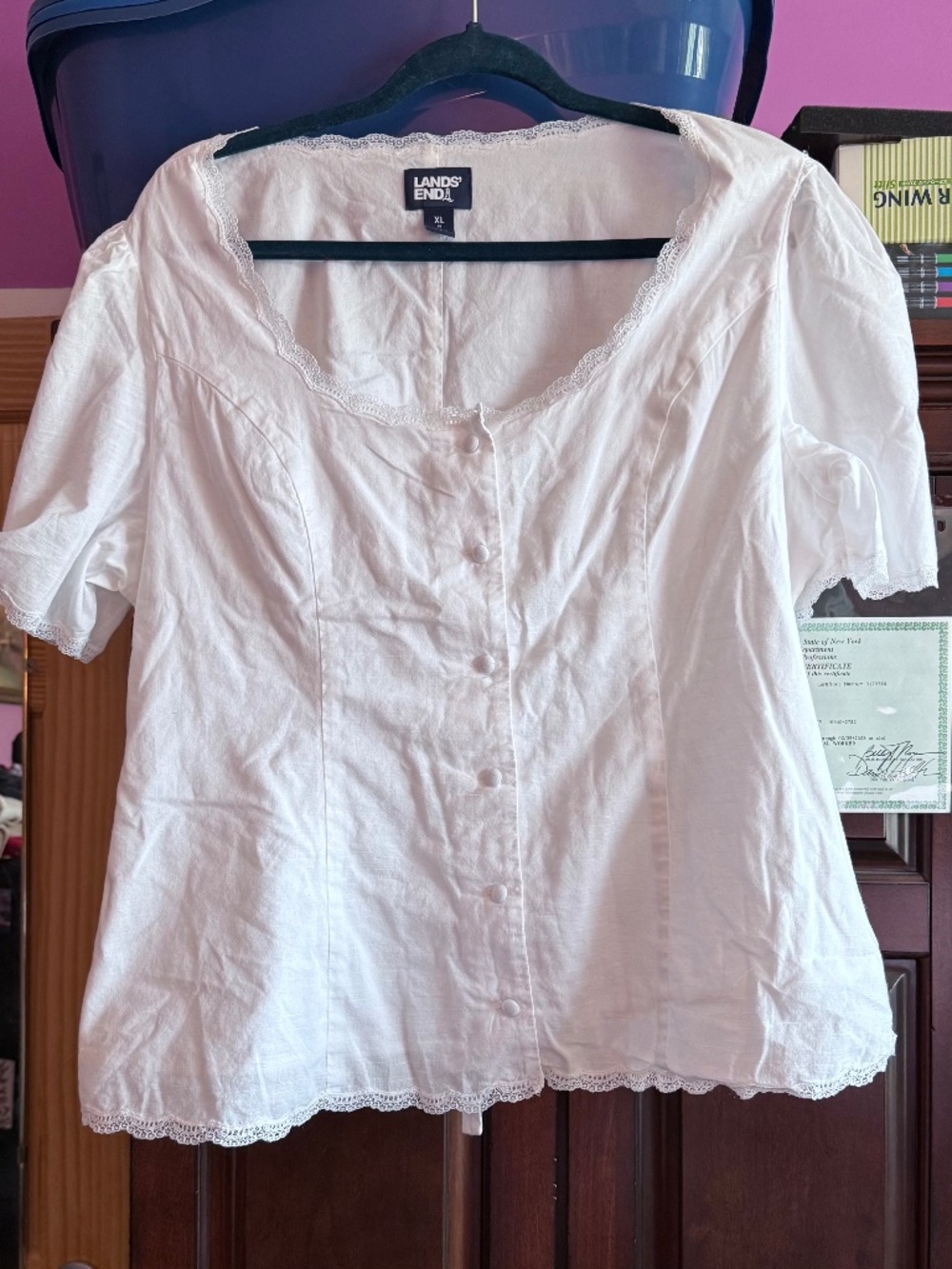 Lands’ End White Cotton Lace Trim Blouse – Women’s XL 18